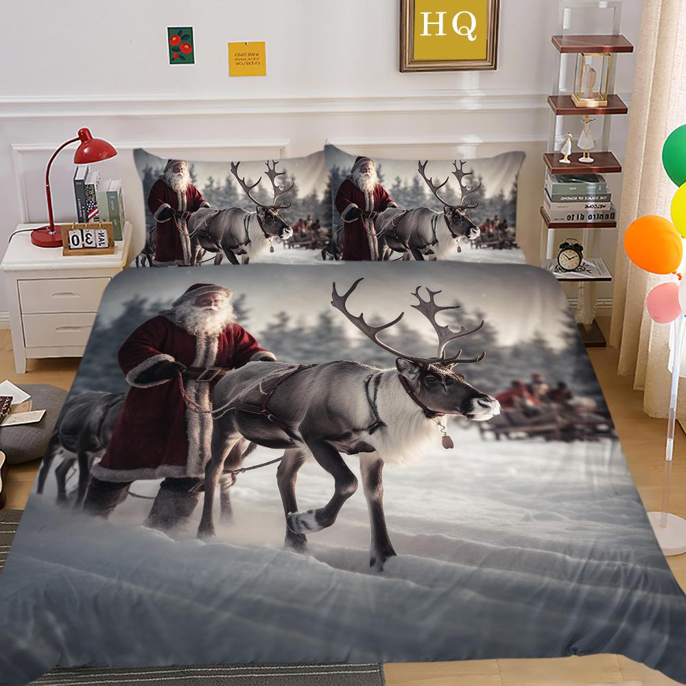 Jultomte Älg 3D-tryckt Polyester Örngott Täcke Två- eller Tredelat Set Tillgängligt