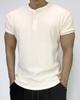 Pasiensia Muscle Fit Waffle Henley Neck Short Sleeve Ivory