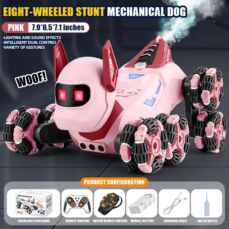 Non-Toxic Eight Wheel Stunt Rc Robot Dog Car Toy 2.4G Radio Remote Control Cars With Music Stunt Spray Electric Toy For Children Kids Gift