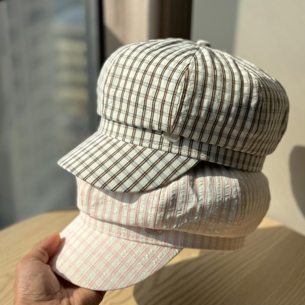 New British retro plaid Hong Kong style octagonal hat children's spring versatile face painter hat fashion cap