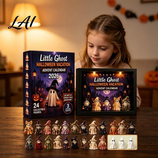 Festive Holiday Decor Halloween Advent Calendar 2026 24 Day Light Up Countdown Box with Car Decoration Pumpkin Ghost Figures Party Decor,