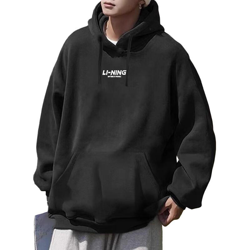 

Подкладка Удобная повседневная простая теплая свободная толстовка с капюшоном унисекс черная YWDU361-2 S