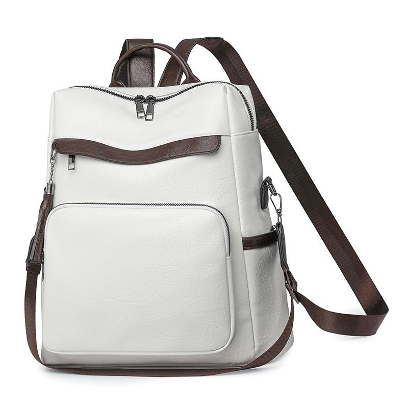 

Модный рюкзак для путешествий большой вместимости из мягкой кожи, одноплечевая школьная сумка белый/кофейный