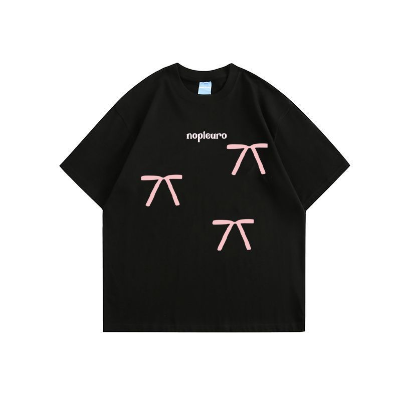 

Эстетическая винтажная футболка с коротким рукавом, женская летняя футболка с бантом, элегантные свободные модные топы больших размеров, женский серый модный дизайн, повседневный пуловер 4XL чёрный