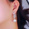 Light Luxury Celebrity High-End Zircon Inlaid Earrings Multi-Layer Geometric Lines Full Of Diamonds Pearl Earrings