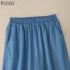ZANZEA Women Casual Elastic Waist Loose Print Cropped Pants