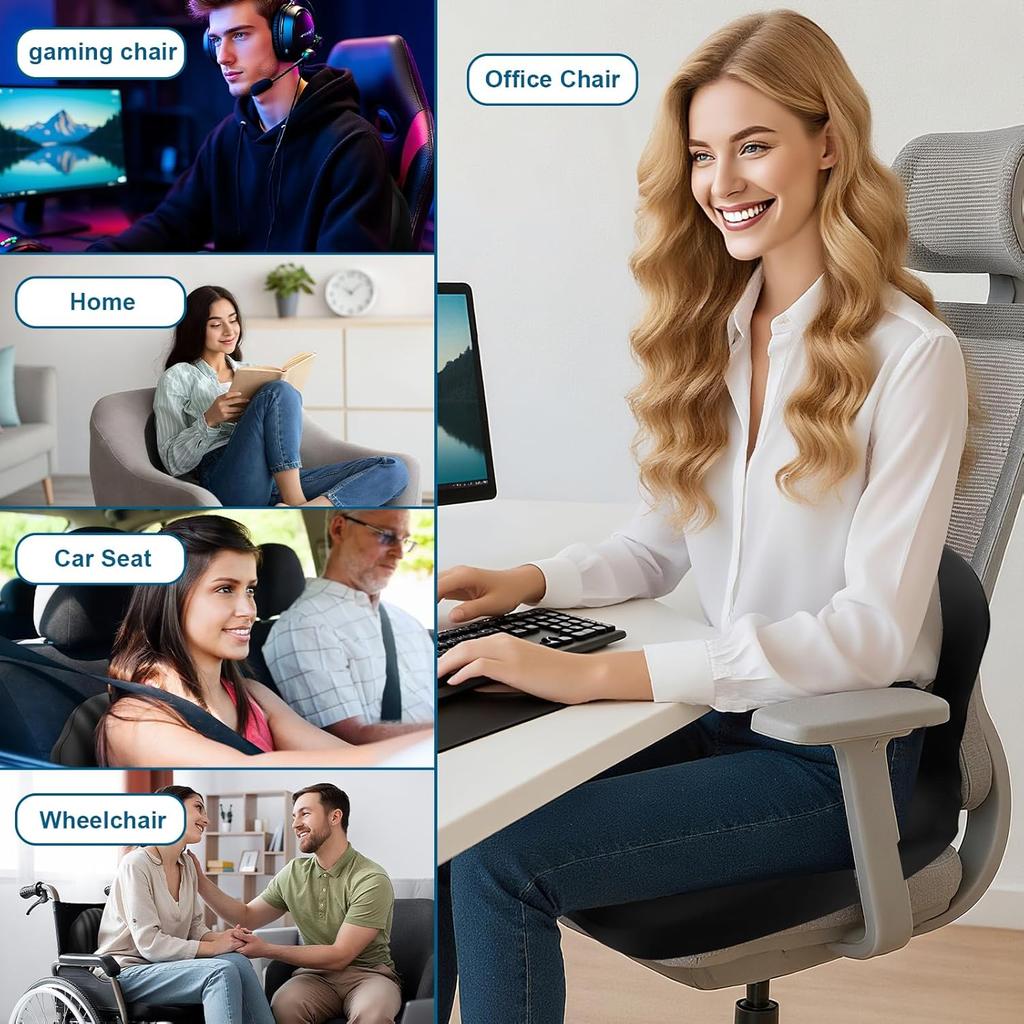 Seat Cushion for Office Chair Ergonomic Memory Foam Seat Cushion with Back Support for Stress Relief Lumbar Support Car Office