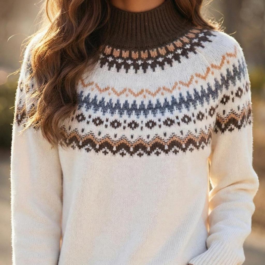 Damen Herbst/Winter Retro Colorblock Jacquard Pullover - Ethnisch gestrickter Pullover