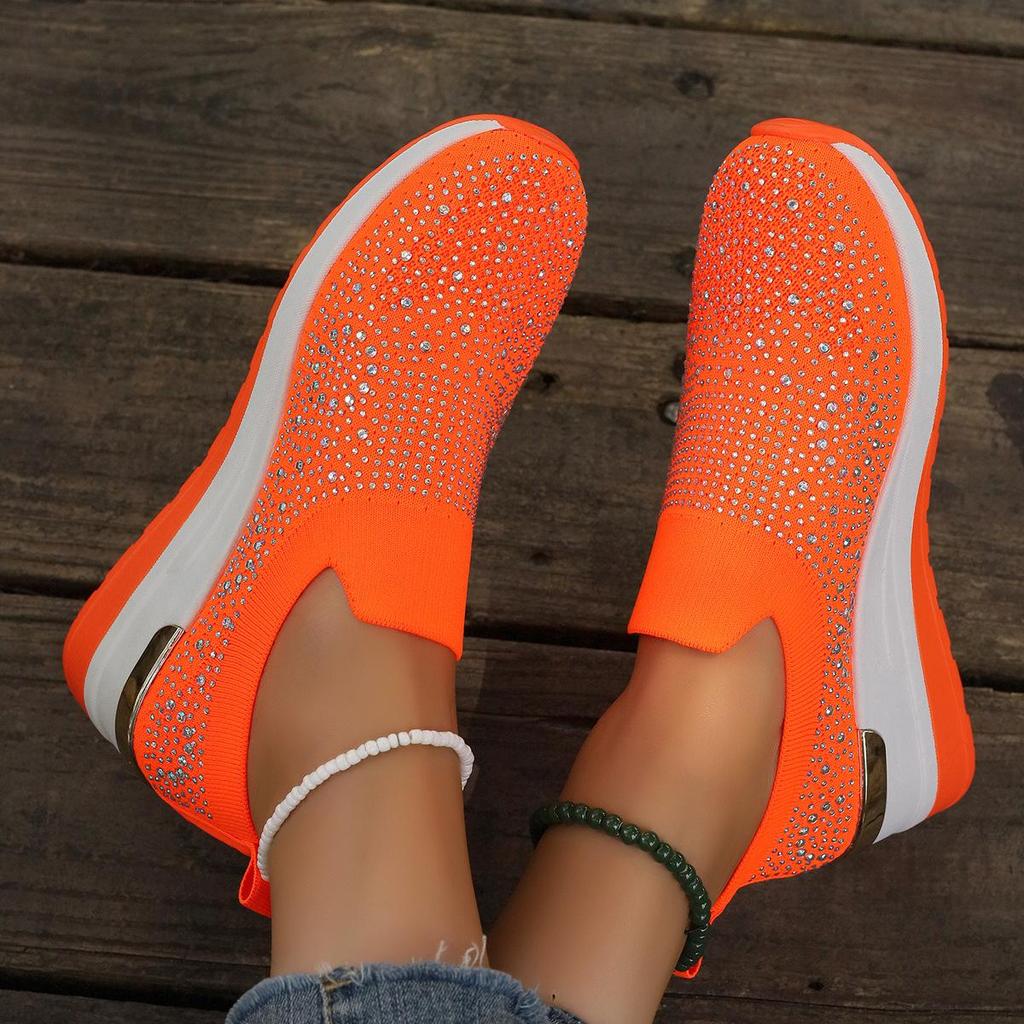 Zomer 2024 Dames Grote Maten Flyknit Mesh Instappers met Strass - Europese en Amerikaanse Stijl