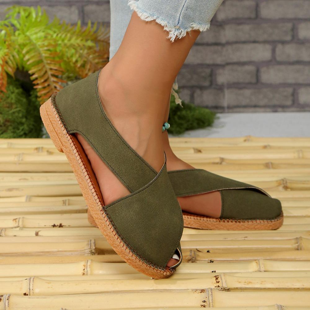 Fashion Women Summer Flat Hollow Sandals French Retro Open Toe Slide Sandals