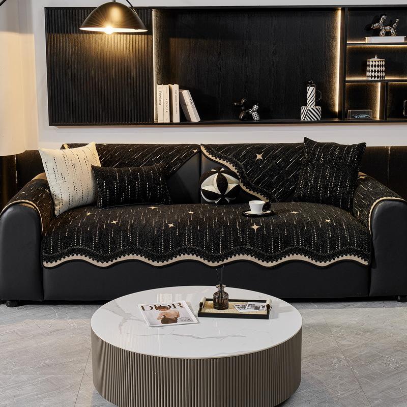 Special-Shaped Leather Sofa Pad  New Light Luxury High-End Straight Row Seat Cushion Fixed Non-Slip Sofa Cover Cover Cloth Towel