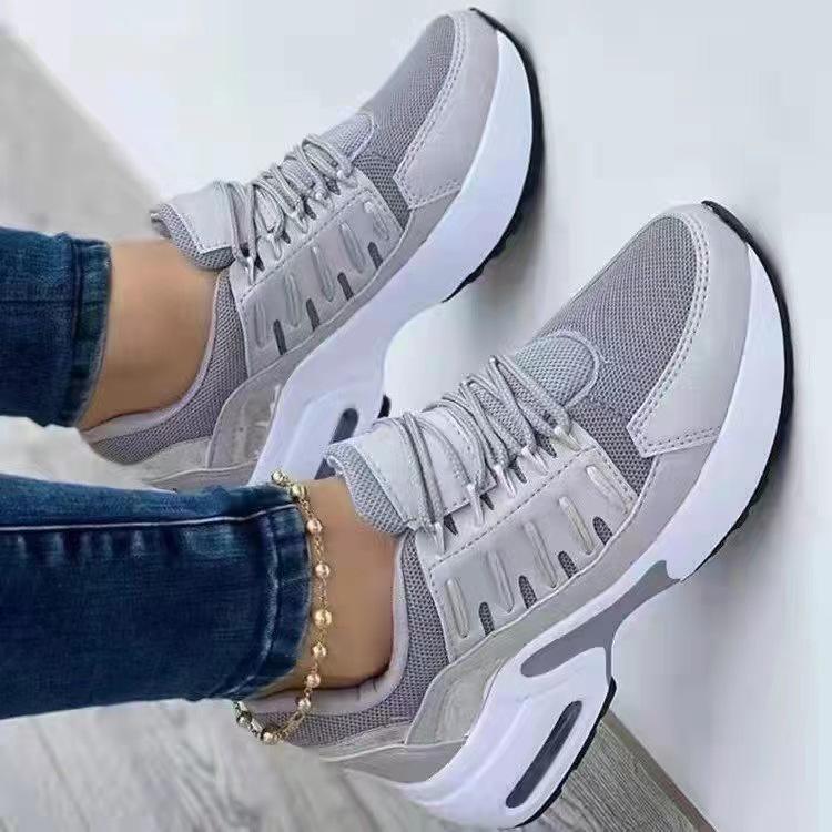 Plus Size 2023 Women's Flyknit Wedge Lace-Up Sneakers - Breathable Round Toe Mesh Design