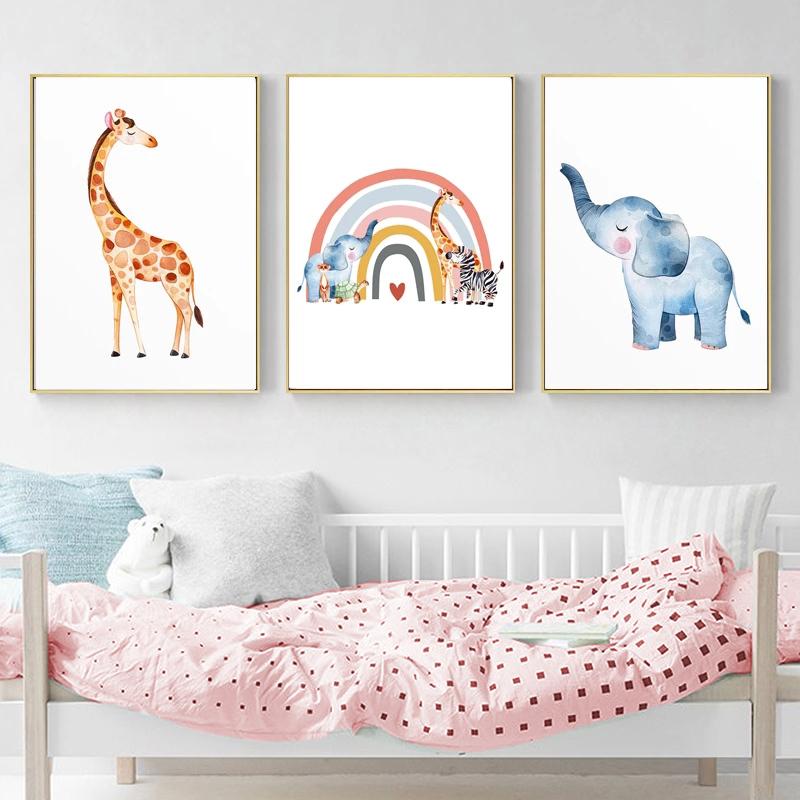 Baby Nursery Wall Poster Print Rainbow Animal Canvas Painting Nordic Wall Art Children Bedroom Wall Picture Kids Room Decor Art