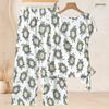 Women Plus Size Round Neck Short Sleeve Floral Printed Knot Hem Top Long Pants Two Piece Set