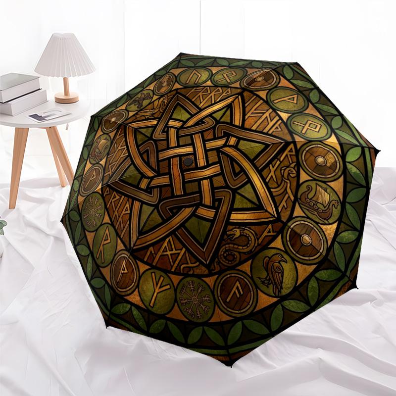 Symbolic Circle Pattern Umbrella, Portable and Foldable Design, 8 Ribs, a Casual Accessory for Halloween, Christmas, and Birthday Gifts.