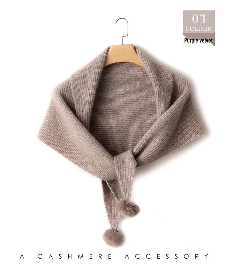 Cashmere Pompon Women's Triangle Shawl Scarf - Thick, Warm Neck Warmer for Autumn/Winter