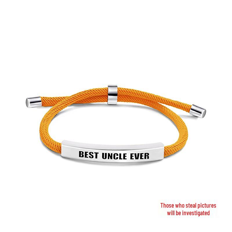 Pulseira Europeia e Americana Multicolorida de Corda Trançada com Placa de Aço Inoxidável Gravada - Presente Memorial de Bom Tio para o Natal