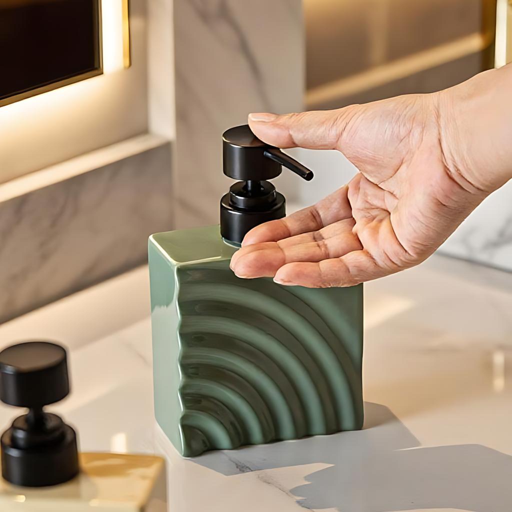 Modern Wave Stripe Ceramic Lotion Bottle Hotel Bathroom Shampoo Shower Gel Dispensing Bottle Square Press Soap Dispenser Bottle