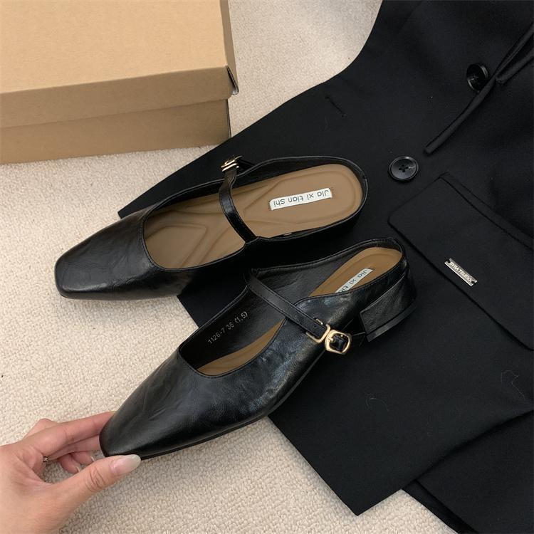 Baotou half slippers women's summer outer wear spring and autumn new Korean version French evening breeze temperament silver single shoes thick heel