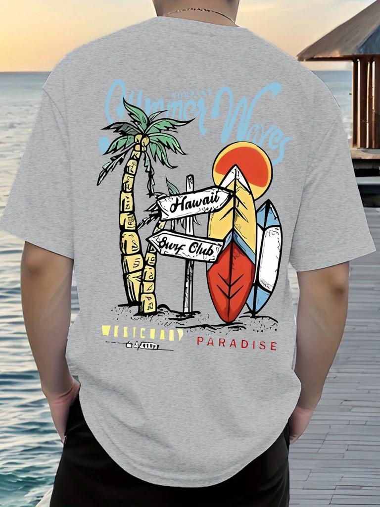 2026 Adults Kids 100 Cotton Summer Waves Hawaii Surf Print Tshirt White Short Sleeve Casual Tee For Beach Surf Fans