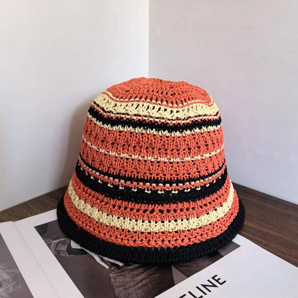 Summer Hollow Knitted Hollow Fisherman Caps Sun Protection Straw Bucket Hat Breathable Crochet Beach Cap Wide Brim Sun Hat