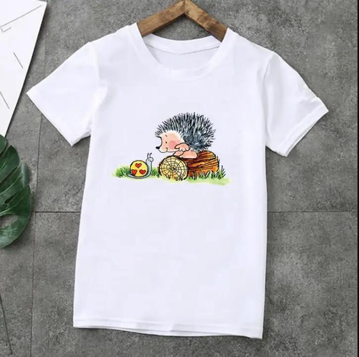 Unisex Summer Tshirt Cute Hedgehog Animal Cartoon Print Short Sleeve Kids Top Fashion Boys Girls Clothes