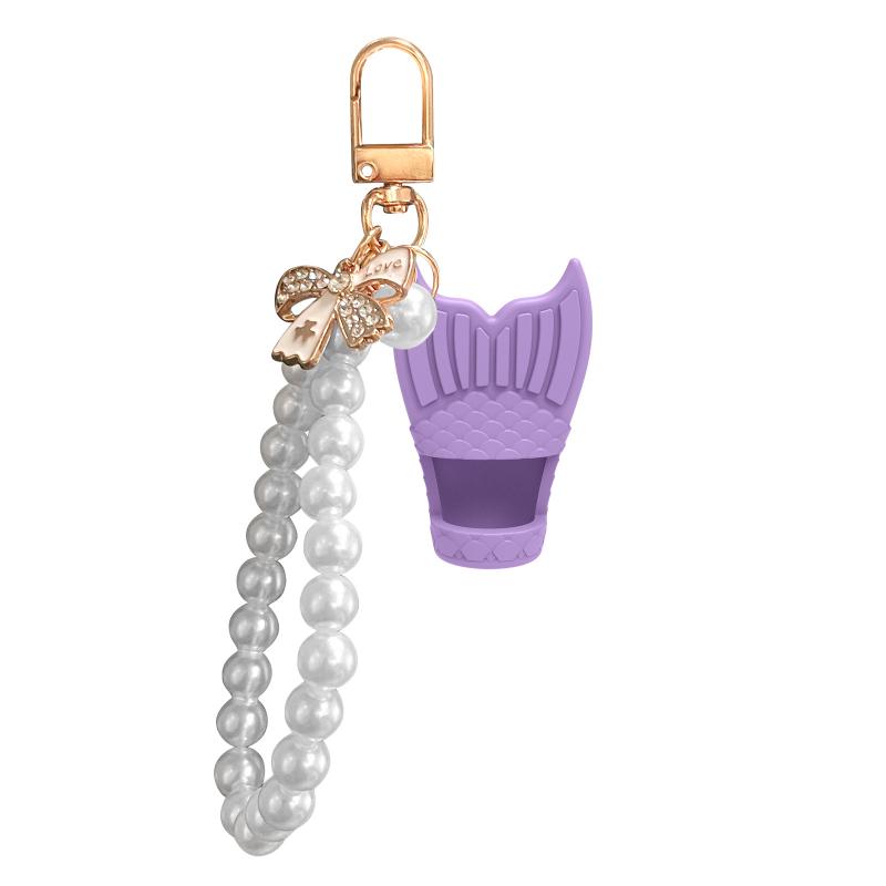 Creative Silicone Lip Balm Holder Pearl Necklace Portable Keychain Lip Gloss Cap Flexible Colorful Lipgloss Sleeve Gift