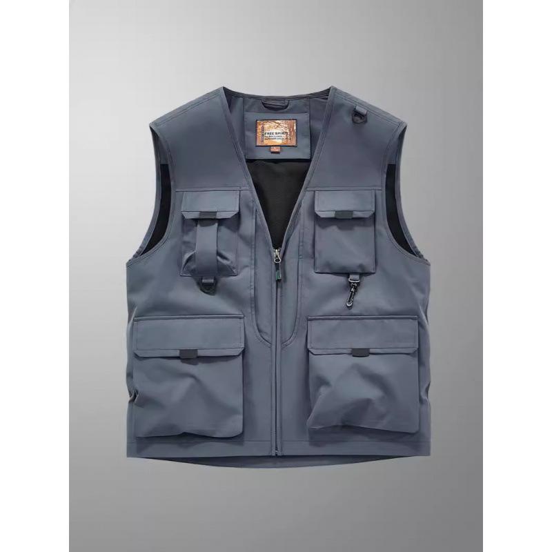 Sleeveless Vest Men's Four Seasons Middle-aged Outdoor Leisure Loose Large Size Vest European and American Sports Multi-bag Vest