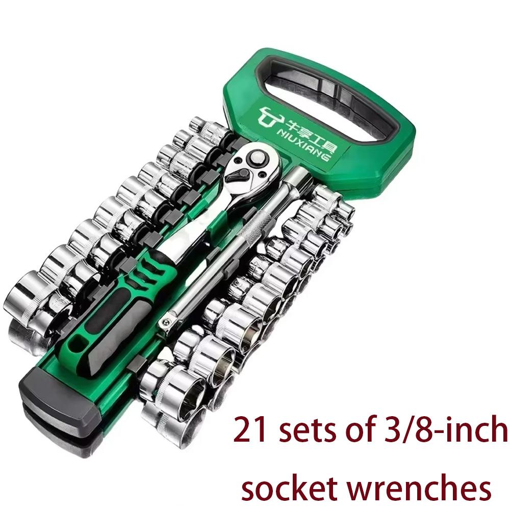 12/29/21pcs Socket Ratchet Handle Wrench Set 1/4" 3/8" Tools Repair Ratchet Set Car Repair Hand Tools Spanner Sleeves Head Tool