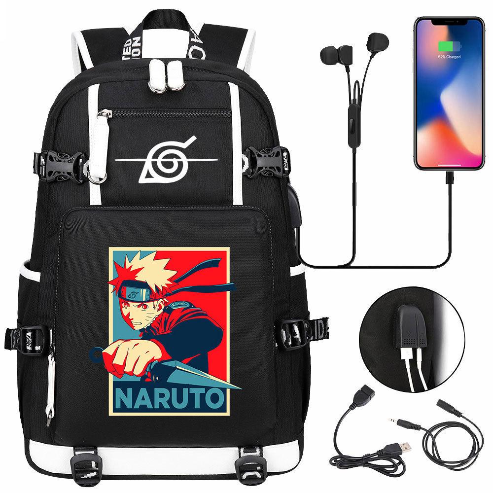 Neuer Naruto-Druck USB Teenager Schüler Schultasche Herren und Damen Freizeit Rucksack mit großer Kapazität Reise Rucksack