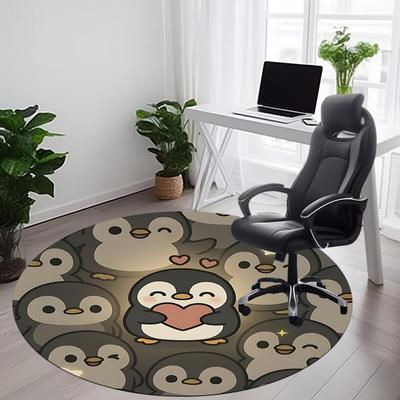 1pc Penguin Love Office Round Area Rug, Under Office Chairs Bedroom Living Room Home Decor, Room Deco, Available In Various Sizes