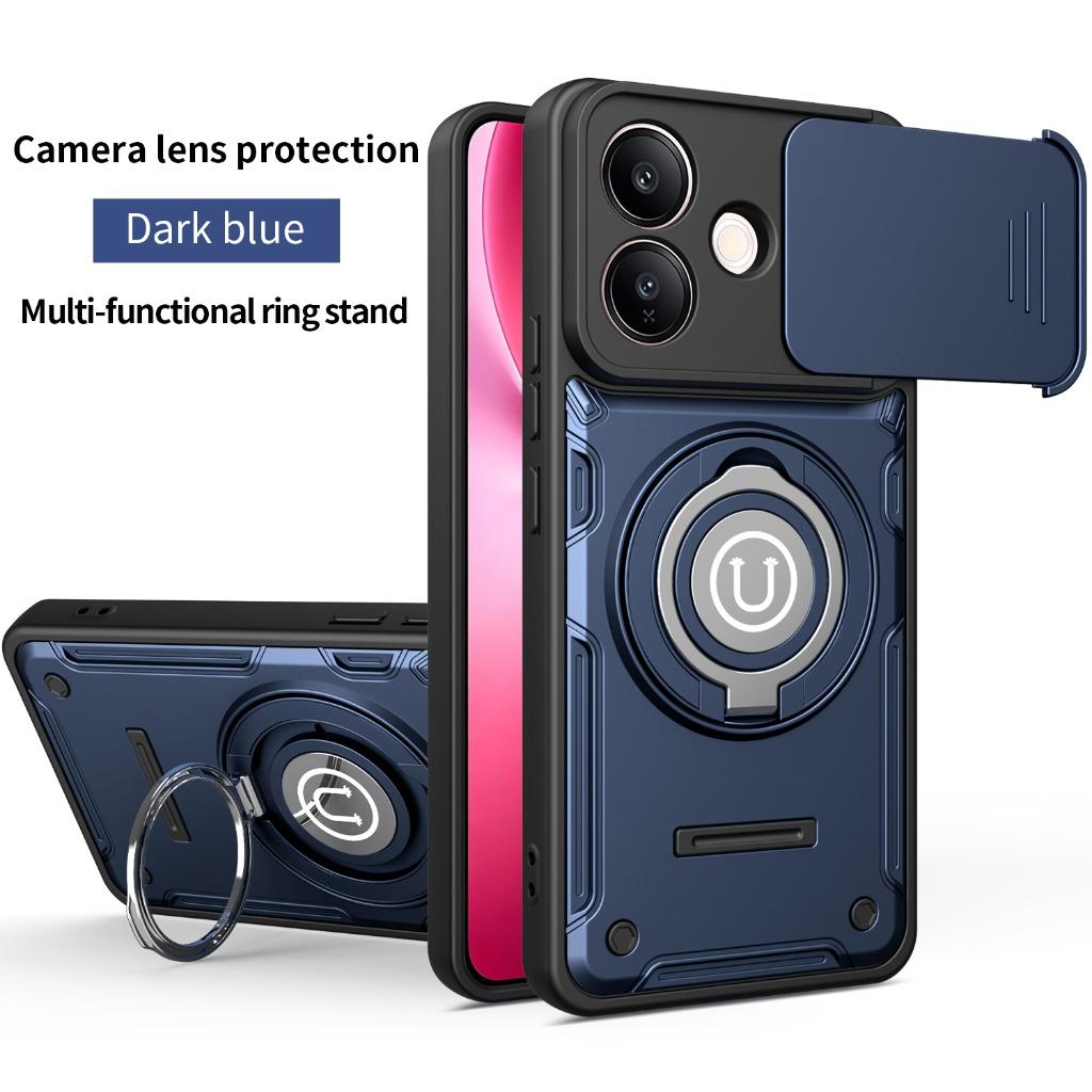 360° Ring Kickstand Phone Case with Slide CameraCover For vivo Y400 Pro Y39 Y31 Y300 Y29s Y29 Y04 V60 Lite V60e V50 T4x iQOO Z10