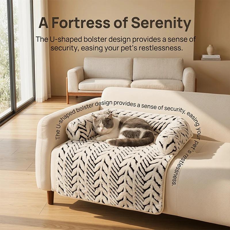 Pet Sofa Bed Mat with Side Bolsters Dog Cat Bed Soft Fluffy Anti-slip Couch Protector Sleeping Cushion for Small Medium Dogs Cat