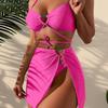 Swimsuit New Solid Color Strap Love Sexy Three-piece Skirt Bikini Swimsuit Women