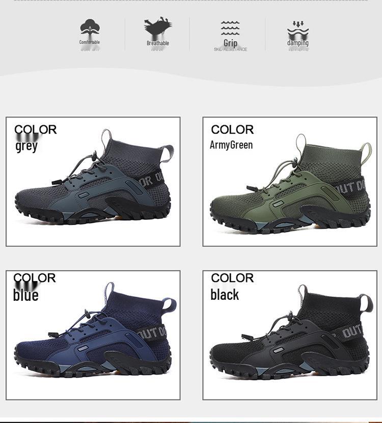 Pánské prodyšné turistické a trekingové boty Flyknit ve velkých velikostech, nízké/středně vysoké, silná podrážka pro jogging, canyoning, kempování a horské aktivity.