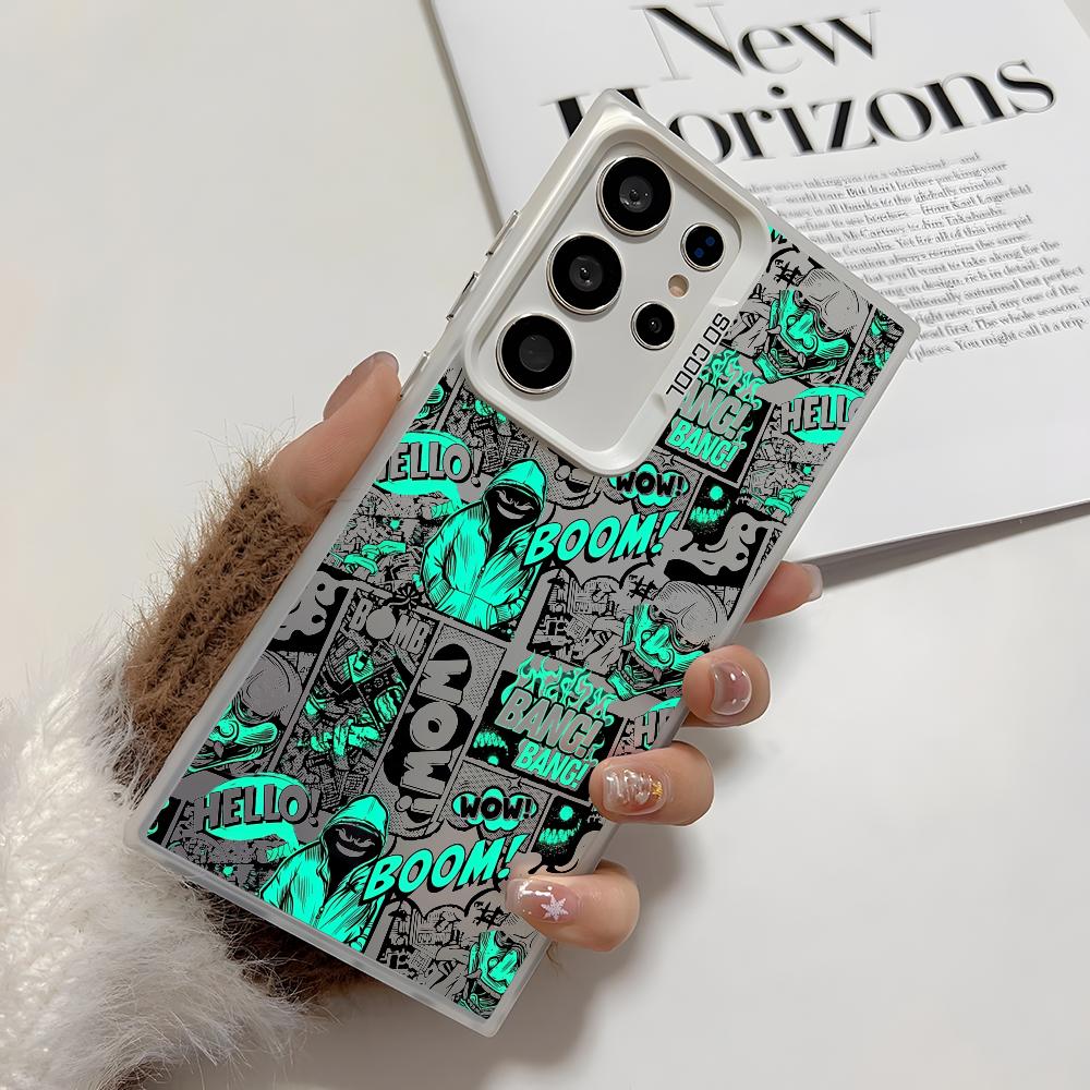 Fashion Cartoon Graffiti Phone Case For Samsung Galaxy S25 Edge S24 S23 S22 S21 S20 Ultra Funda Silicone Silver Cover