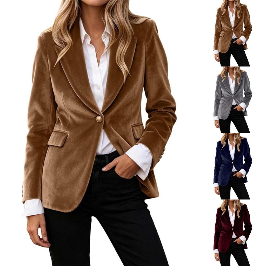 Damen Samt Freizeit Elegante Schmale Passform Jacke für Arbeit und Alltag