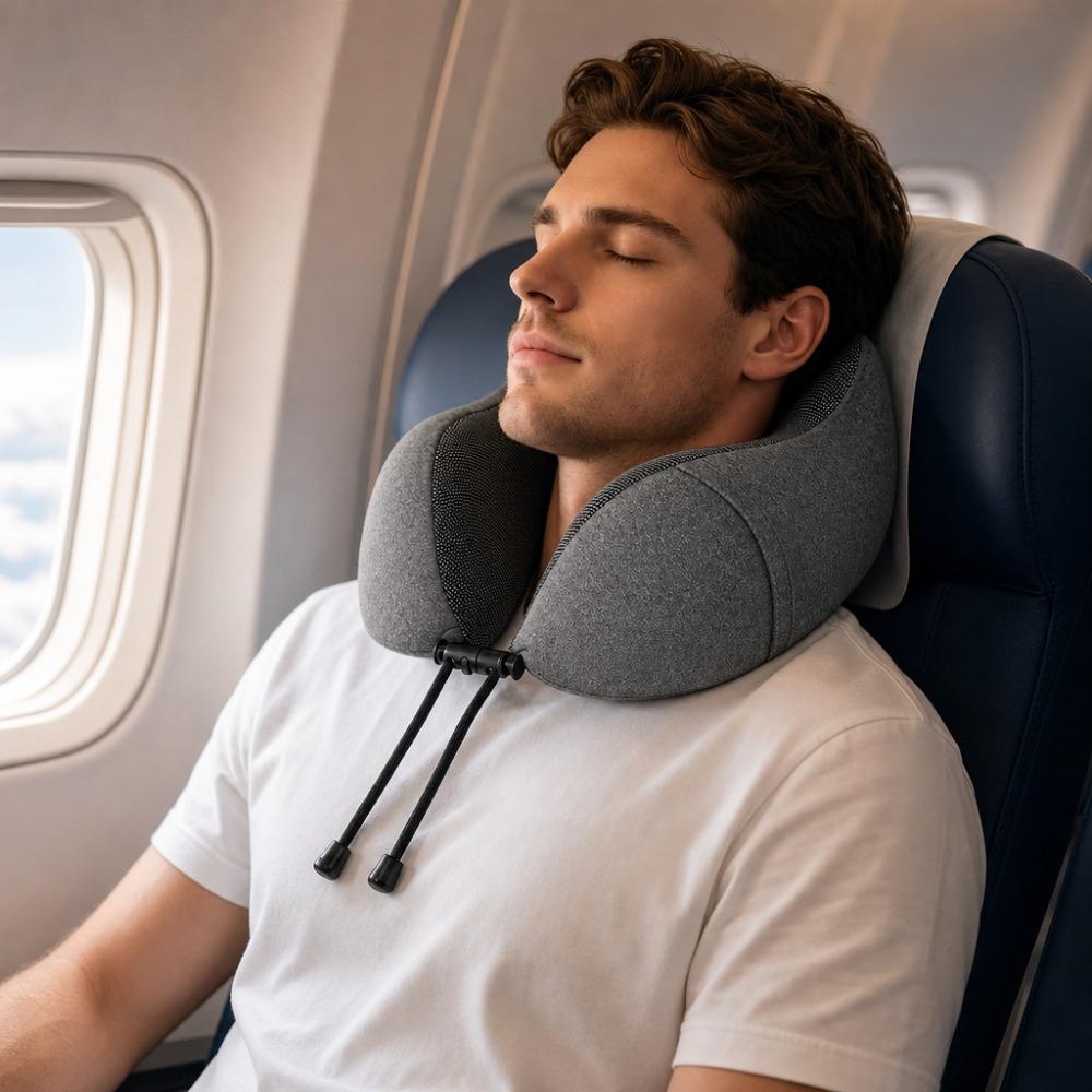 Cationic Cool Feeling U-shaped Pillow, Slow Rebound Memory Foam Neck Support Travel Pillow for Office Nap