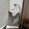 2025 new lazy wind canvas bag women's large-capacity bag Sen Meng summer striped shoulder tote bag tote bag