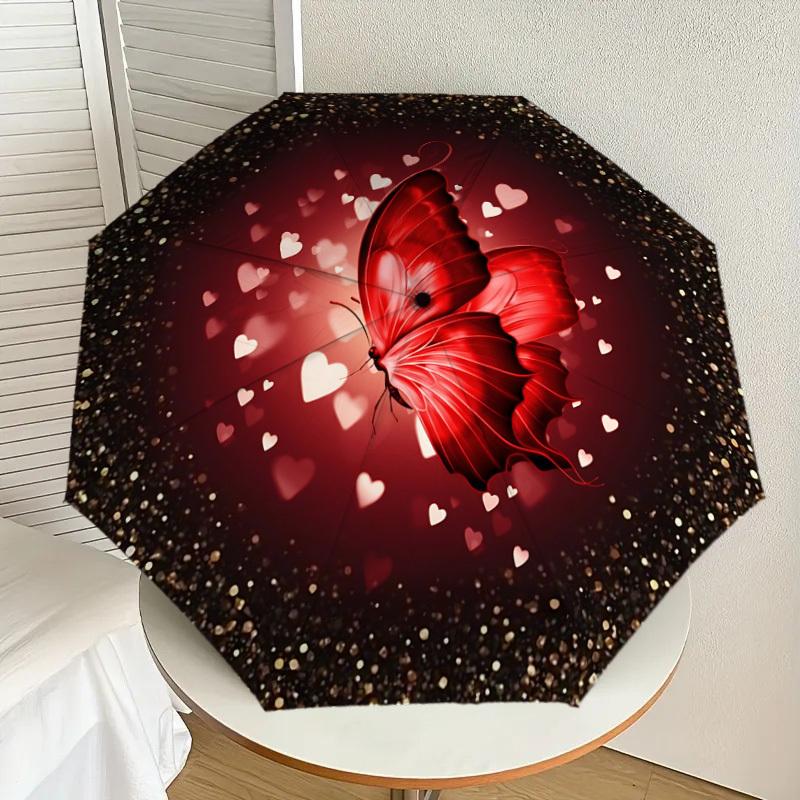1PC Butterfly Love Umbrella-8-Rib Reinforced, Automatic Open, Lightweight & Durable, Cute Fashion Accessory for Outdoor, Beach, or Casual Use, Beach U