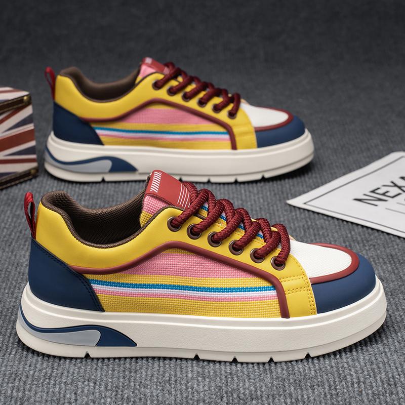 Men Platform Sneakers Street Style Shoes Personalized Mixed Color Design Skateboard Casual Outdoor Shoes