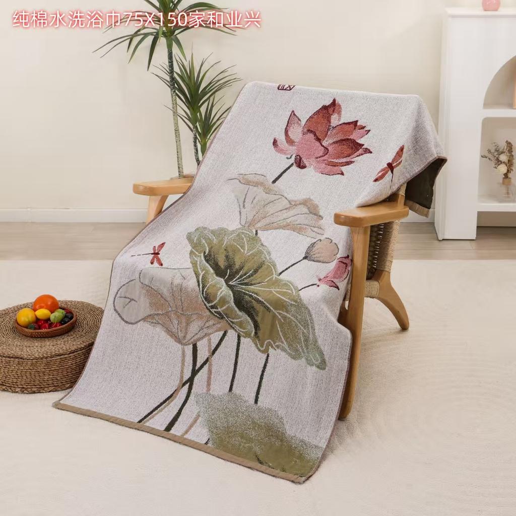 China Colored Jacquard Pure Cotton Four-Layer Gauze Bath Towel Men Women Extra-Large Adult Beach Towel Soft Absorbent