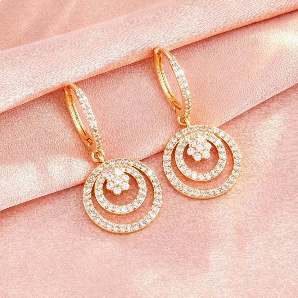ZAKOL Sparkling Double Layer Circle Hoop Earrings For Women Elegant Full Paved Zircon Dangle Earrings Wedding Party Jewelry Gift
