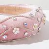 Luxury Velvet Padded Headband With Wavy Rhinestones And Floral Accents Heavy Work Royal Hair Hoop Winter Fashion Headwear
