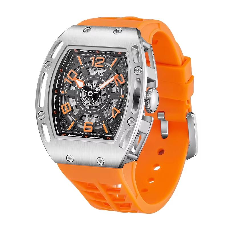 Luxury Fashion Men's Sports Wristwatch 20mm Stainless Steel Quartz Movement 50 Bar Water Resistant Luminous Hollow Design