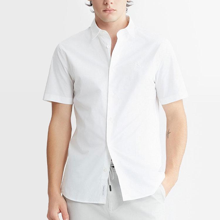 Calvin Klein Jeans SS24 Solid Comfortable Pointed Collar Short Sleeve Shirt Men Shirts Bright-White J324459-YAF