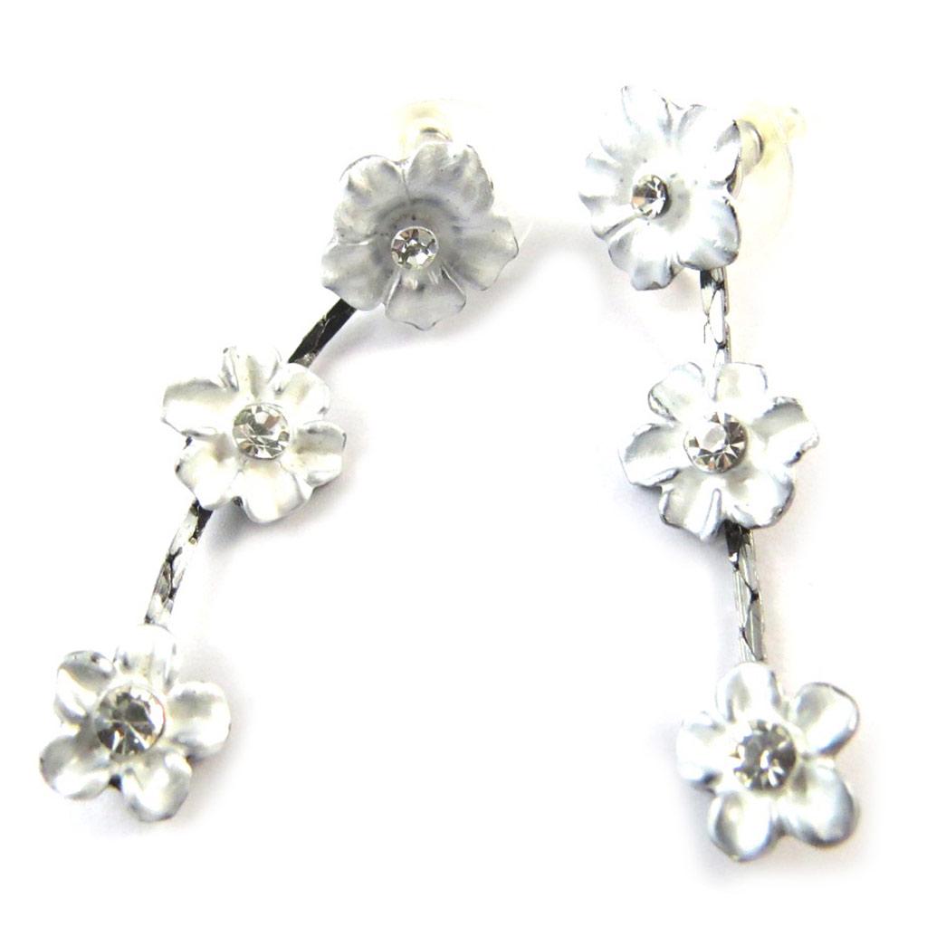 Les Trésors De Lily [N9927] - Designer Earrings 'Paradis Floral' White Silver Gray