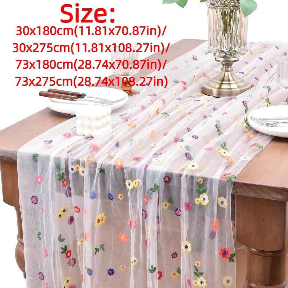 Semi-Transparent Tulle Table Runner Boho Floral Tablecloth  Holiday Decoration
