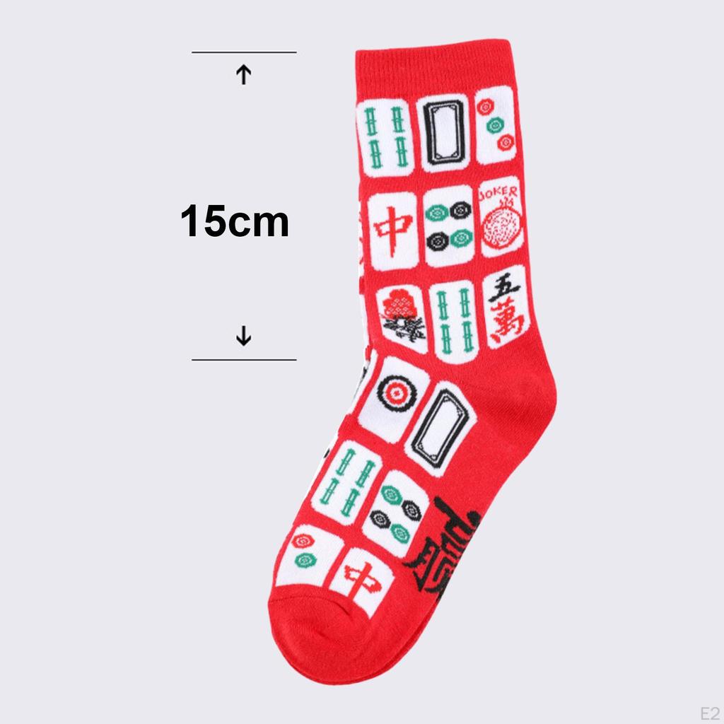5x Chinese Red Socks Middle Tube Fashion Breathable Cotton Ankle for Daily