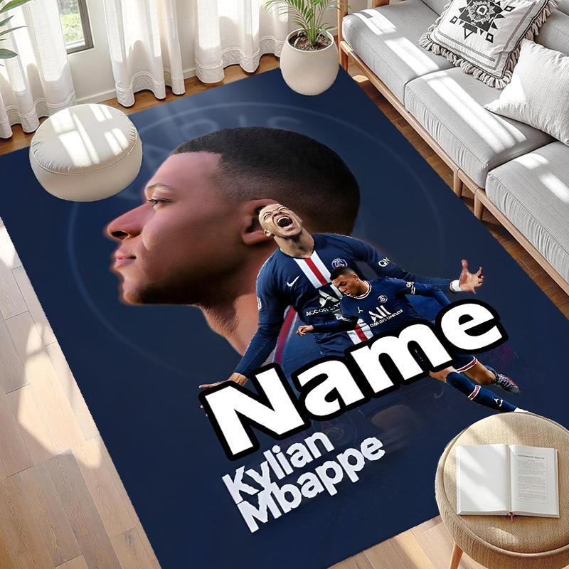 Custom Name Personalized Kylian Mbappe Print Carpet, Versatile Home Decor Rug, for Playroom, Apartment, Balcony, Entryway, Hallway Gift